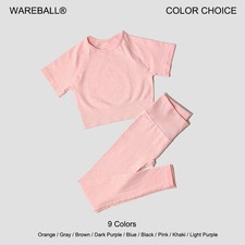 Seamless Yoga Suits Women Crop Top Short Sleeve Shirts Sport Pants Gym Leggings