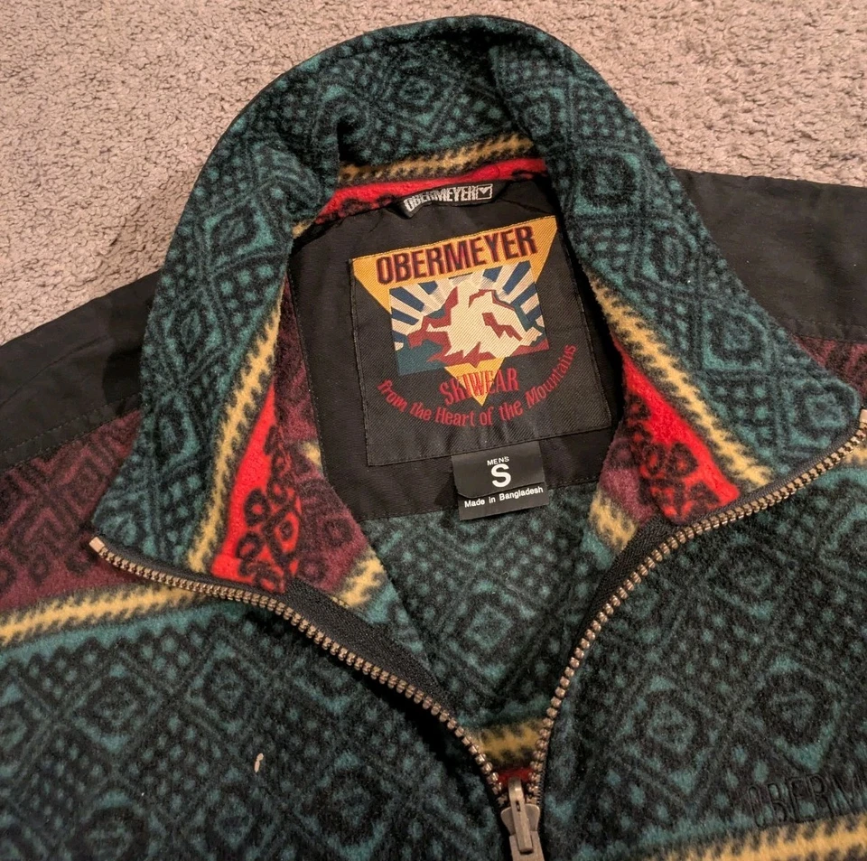 Vintage Obermeyer Skiwear Aztec Print Fleece Full Zip Jacket Men's Small - Image 3 of 4