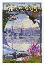 Seward Alaska Art Postcard Montage Views Lantern Press Artwork