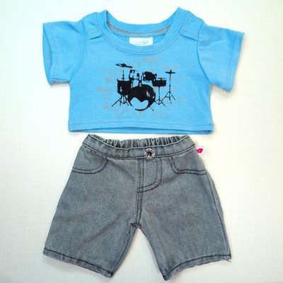 Build-A-Bear blau Rock Band Schlagzeug Top & graue Jeans Musik Outfit