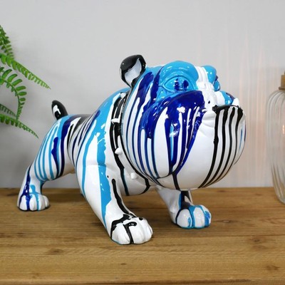 Große Bulldogge Ornament blau schwarze Farbe getropft Design Stacheln schrullige Figur