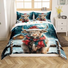 Highland Cow Comforter Cover Full Winter Christmas Bedding Set for Kids Boys ...