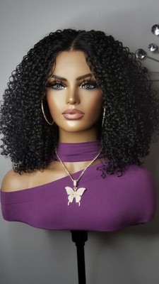 New Curly Afro Style Wig Black Y Part Lace Front Wig Womens Hair Wigs 