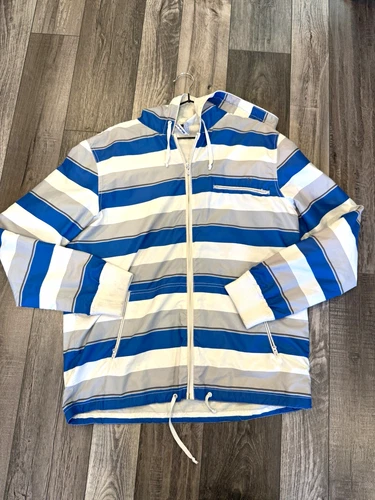 KIRRA Men's XL Blue/White/Gray Striped Hooded Full Zip Windbreaker Jacket - product listing photo