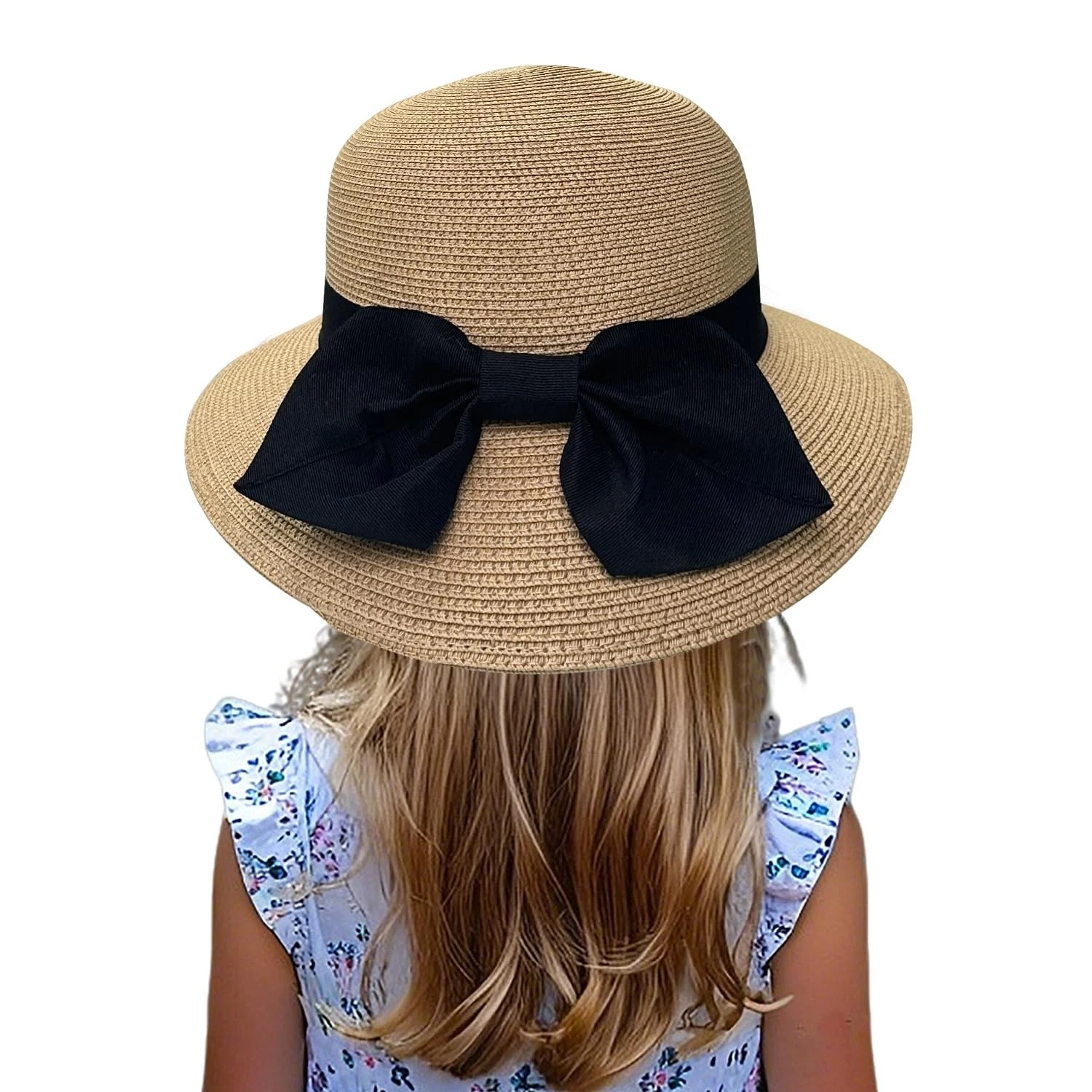 Little Kids Girls Boys Summer Straw Sun Hat Wide Brim Bowknot Floppy Beach