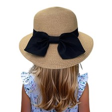 Little Kids Girls Boys Summer Straw Sun Hat Wide Brim Bowknot Floppy Beach