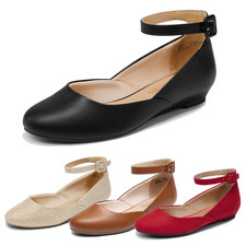 Women Ballet Flats Shoes Ankle Strap Round Toe Slip On Flat Shoes