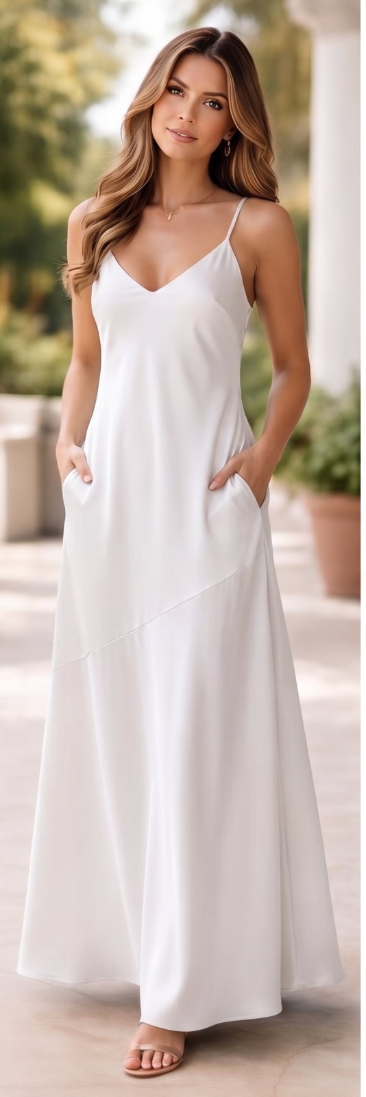 alice + olivia Dress 10 Ivory Back Zip Double Spaghetti Straps V-Cut Front