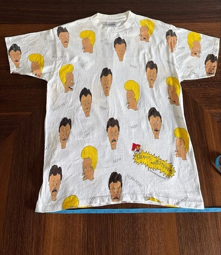 RARE Vintage 1993 MTV Beavis And Butthead HUH HUH All Over Print T Shirt L Large - product listing photo