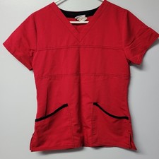SCRUBSTAR Red Radiant Red Scrub Top V Neck Short Sleeve Women XS