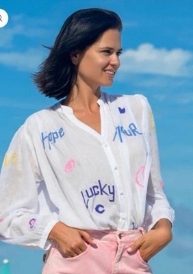 Berenice Embroidered Cassandra Lucky Button Down Shirt Women's Size 34 XS/S