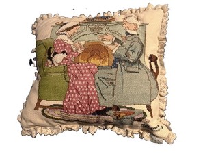Vintage Needlepoint Pillow Norman Rockwell " Old Folks "