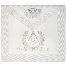 Master Mason Blue Lodge Apron   White Hand Embroidered, Size 14"x16" Masonic
