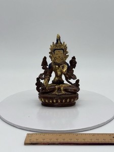 White Tara Goddess Buddha Copper Gold Gilt Statue Tibetan Nepal