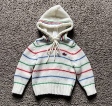Vintage Izod Lacoste Sweater Medium Baby Toddler Multicolor Striped Hooded Knit