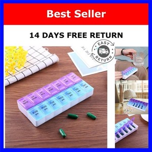 Weekly 7-Day Pill Organizer 14 Compartments Travel Medicine Case