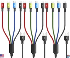 4FT 4-in-1 Multi Charging Cable 3-Pack, USB-C, Micro USB, Type C for