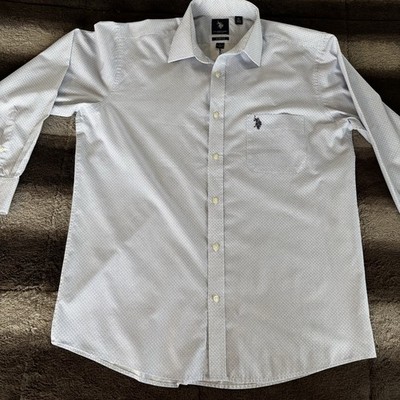 Chaps Ralph Lauren Men's Long Sleeve White, Blue Dot  Large Shirt. Blue Graphic