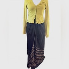 Anne Klein long Silk Skirt NWT   Black Gold Embroidered Vintage 90s Size 10