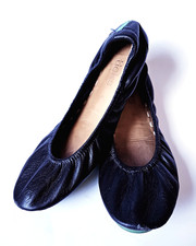 Tieks Ballet Flats Foldable Shoes Black Leather Turquoise 6