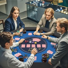 48 Inch Folding Poker Table for 8 People Cup Holders Blackjack Table Blue