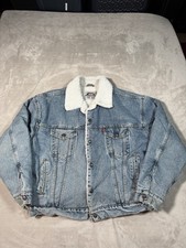 Vintage 90s Levis Sherpa Lined Denim Jean Jacket Size Large Blue MADE IN USA