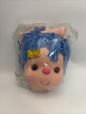 Doll Head With Hands Plastic Blue Yarn Hair Freckles 4" Vintage