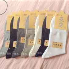 Natural Flax Sock Thin Breathable Soft Cosy Random Color 88% Linen 5 Pair Unisex