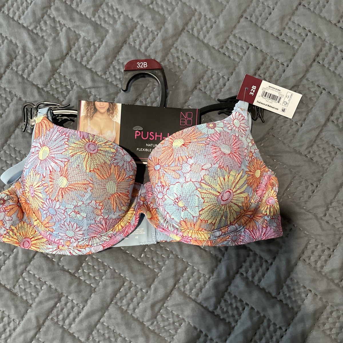 No Boundaries Women's All Over Lace Push Up Bra RETRO DAISY