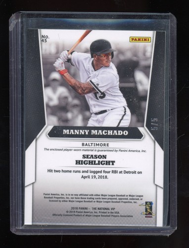 2018 Panini The National VIP #45 Manny Machado #5/5 Gold Laser Patch - Picture 2 of 2
