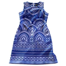 Taylor Sleeveless Bodycon Sheath Dress Blue White Stretch Ladies Size 6