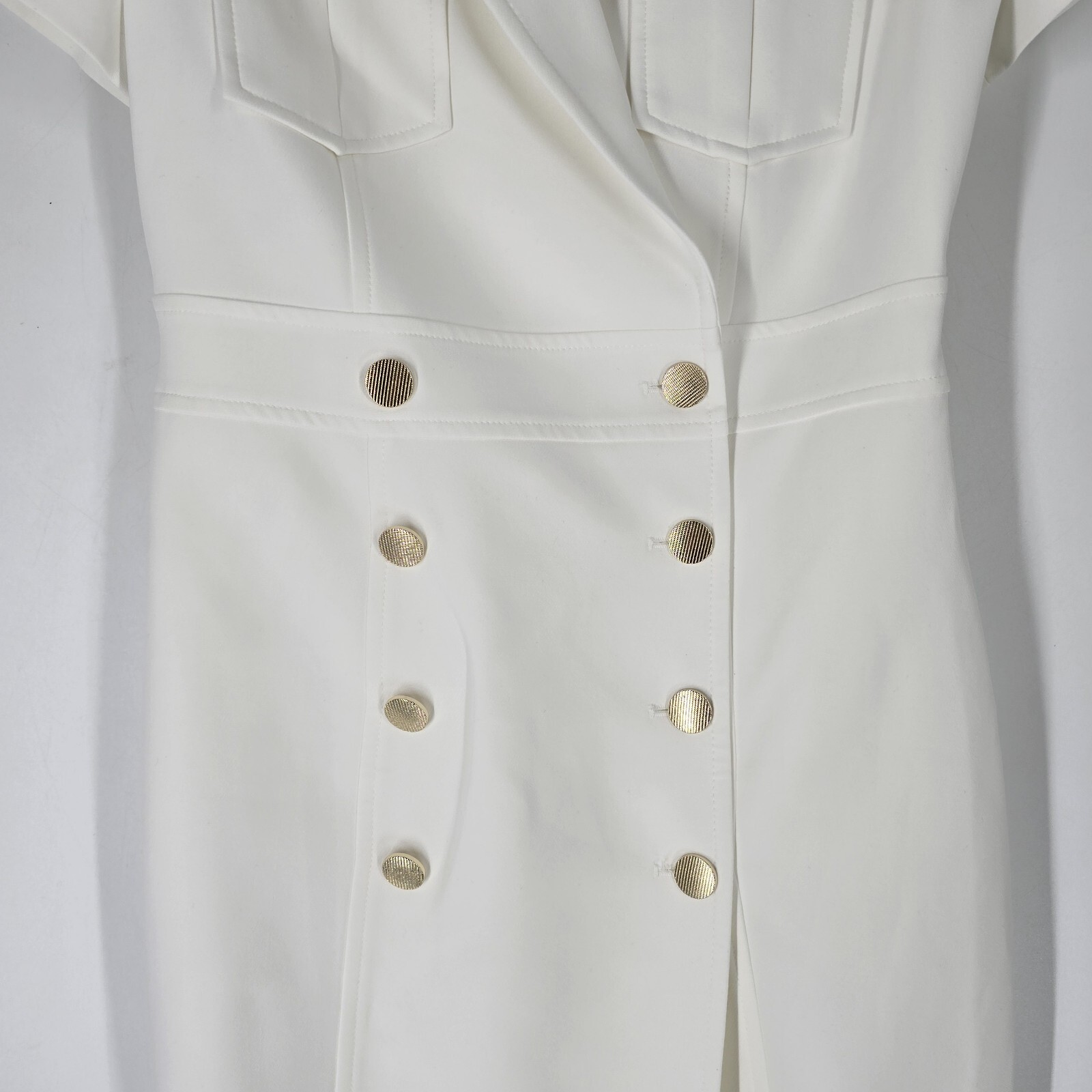 Karen Millen NEW White Double Breasted Wrap Dress Size US 4 UK 8 Gold Buttons image 2