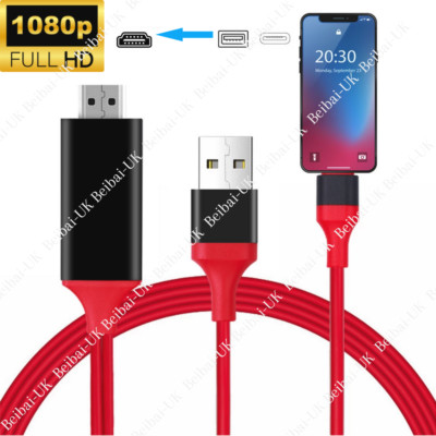 1080P Phone to HDMI HDTV TV AV Adapter USB Cable For Apple iPhone 11 Xs X 8 Plus