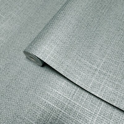 Silver green faux weave lines Woven Raffia tarpaulin fabric textured wallpaper