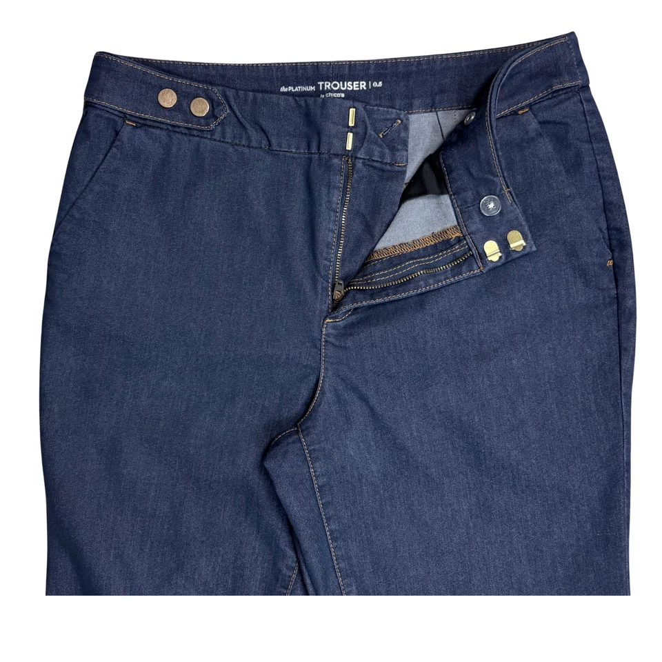 Chico’s Women Jeans Platinum Trouser Dark Wash Mid Rise Flared Sz .5 Y2K Western - Image 4 of 4