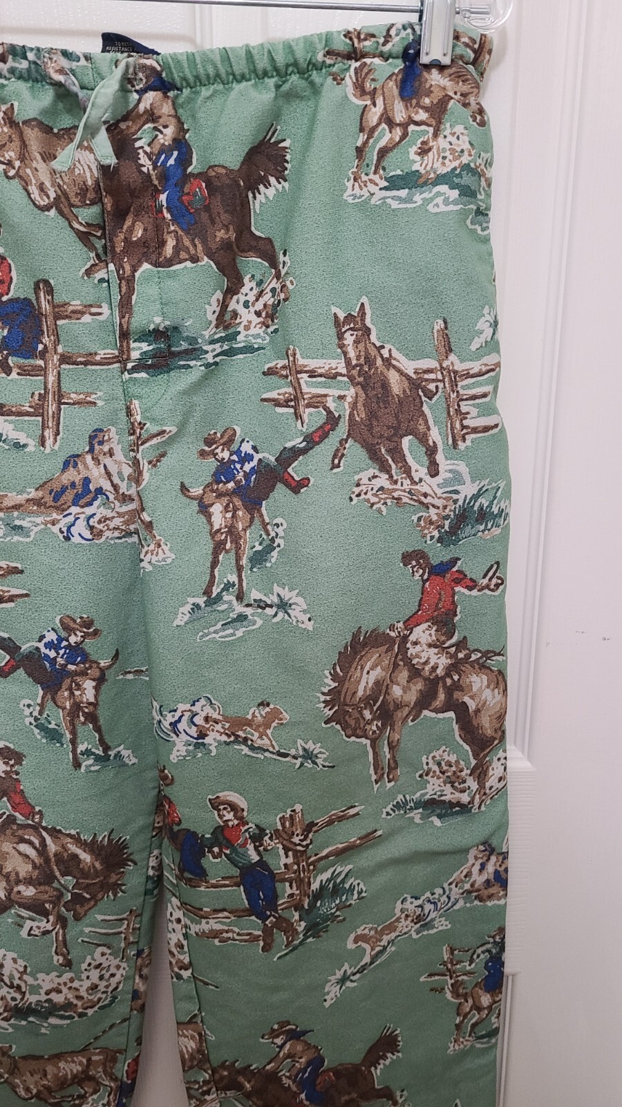 VTG Nick & Nora Pajama Pants Green Western Cowboy Youth Size