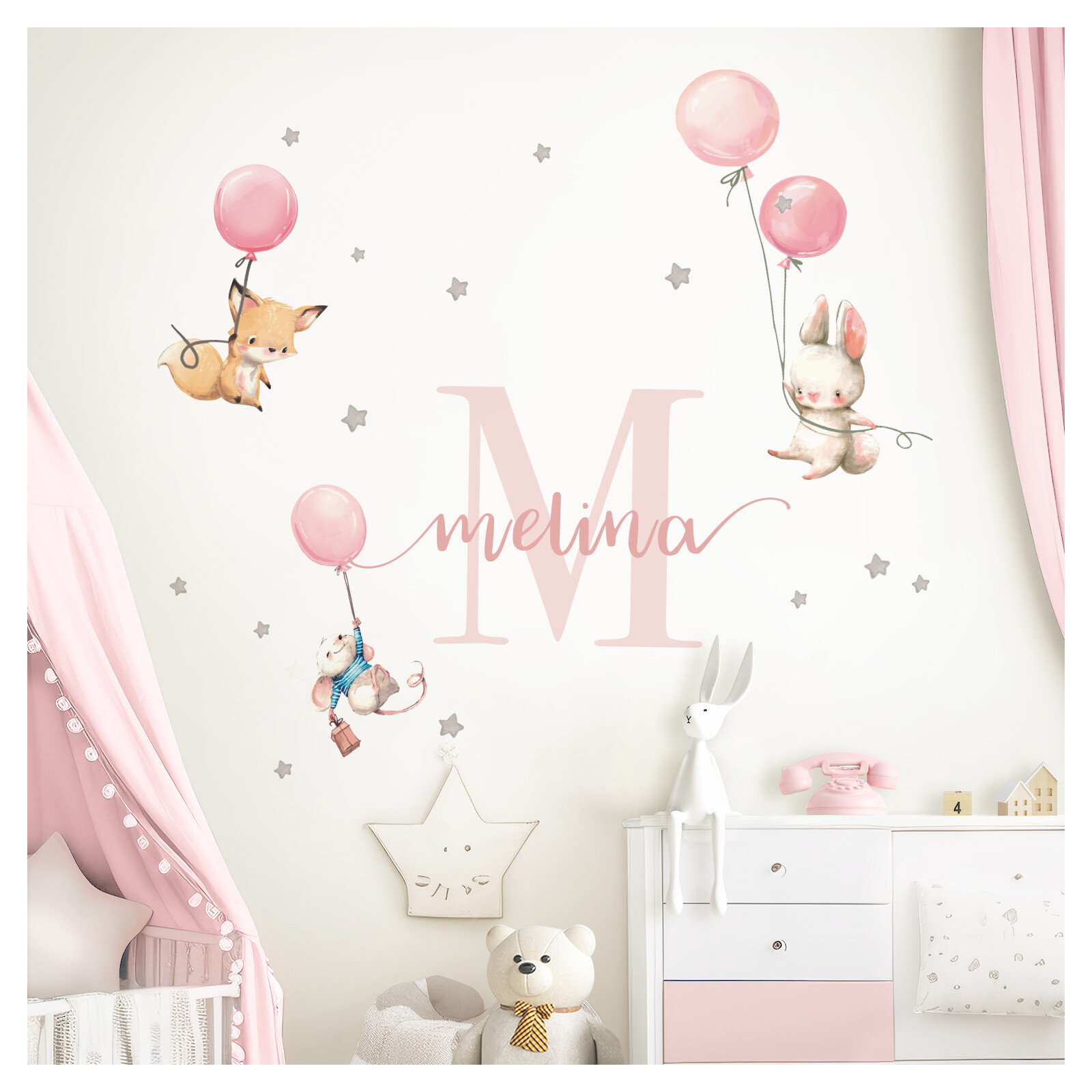 Wandtattoo Wandsticker Kinderzimmer Sterne Wanddeko Tiere Mädchen Sticker DL748
