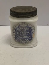 Antique Il Cosmet Beauty Cold Cream Milk Glass Jar Illinois Cosmetics Company