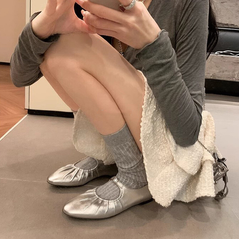 PANTOFOLA D’ORO Pantofole da donna punta cinturino fibbia plateau scarpe da balletto pantofole a pieghe