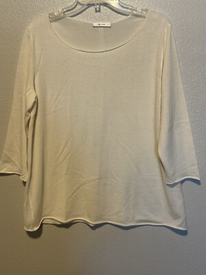 THE ROW Womens Cashmere Silk Boatneck Rolled Hem Relaxed Sweater Top sz L Ivory