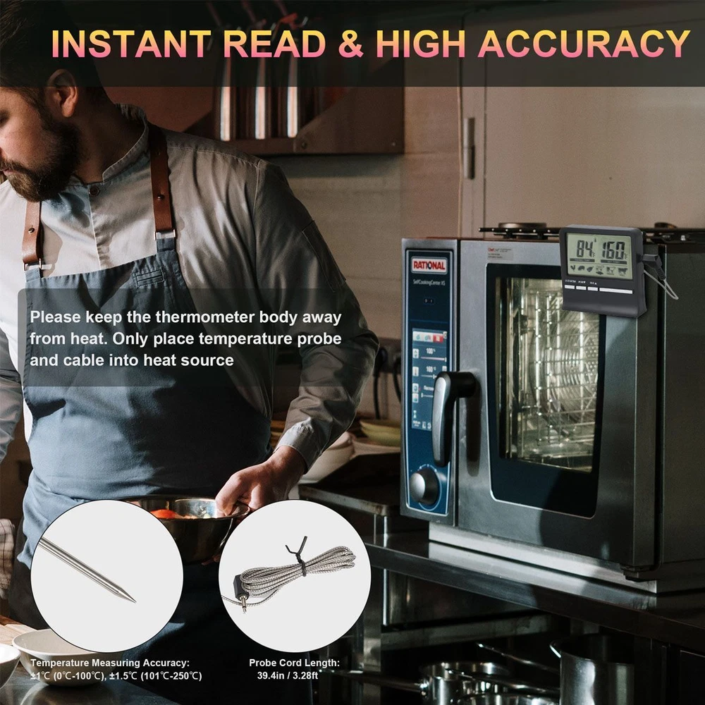 Meat Thermometer Digital Food Cooking Smoker Oven Grill Thermometer White/Black