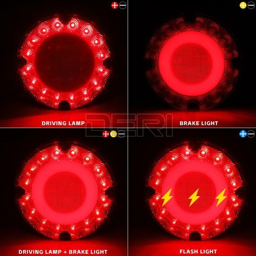 2PC Red 7inch Round LED Trailer Truck Bus Tail Lights Stop Turn Signal DRL Brake - Picture 6 of 12