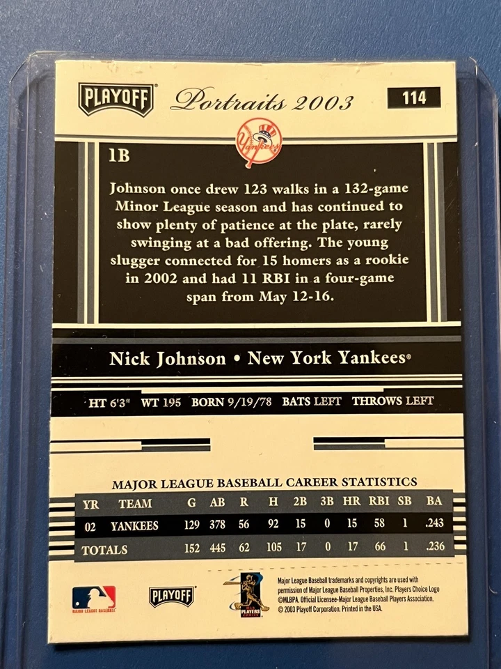 2003 (YANKEES) Playoff Portraits #114 Nick Johnson - Image 2 of 4