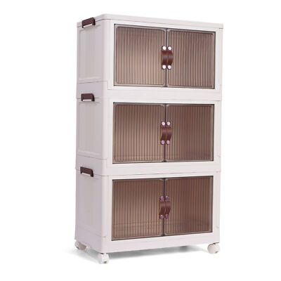 3 Pack Collapsible Storage Cabinet Box Organizers & Storage Containers w/ Wheels