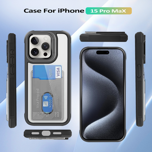 For iPhone 15 14 13 Pro Max 11 Shockproof Hybird Case With Stand Clear Card Slot - Picture 4 of 22
