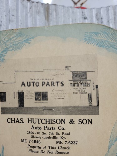 Vtg Church Hand Fan Advertising Hutchinson & Son Auto Parts Louisville Kentucky - Picture 5 of 12