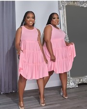 Women's Pink Ruffle Midi Dress
