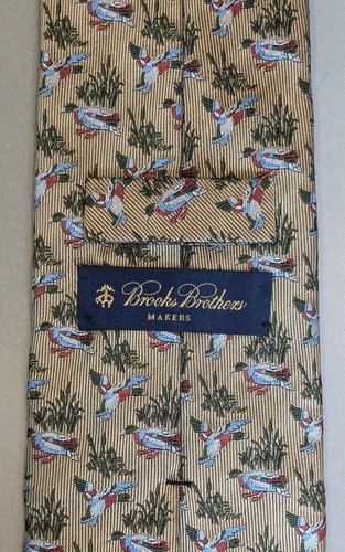 Brooks Brothers Makers Silk Necktie Bronze with Mallard Ducks and Grass 60" - 第 3/6 張圖片