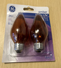 GE 25W Decorative Flame Shape Bulbs Amber, 2-Pack, Chandelier Style