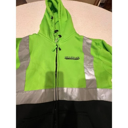 Million Air Hi Vis Reflective Hoodie L Neon Green Streetwear Utility Workwear image 4